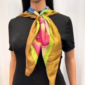 Vibrant Gold and Pink Silk Wrap Scarf